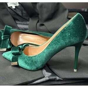 New Women's Green Velvet Pointed Toe Bow Accent Pump High Heel Shoes size 39 8.5